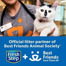 Cat litter box front with Fresh Step and Best Friends logos