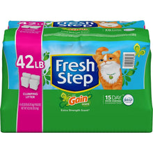 Clumping cat litter bag, green and blue 42 lb package with Fresh Step logo