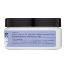 Fresh Wave lavender odor-removing gel usage panel on white jar with black lid