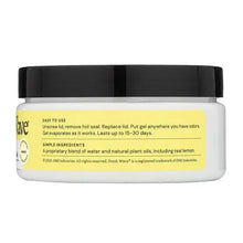 Odor removing gel jar with usage directions panel, black lid, yellow label