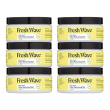 Odor removing gel jars, lemon-scented, black lids, yellow labels, 6-count set