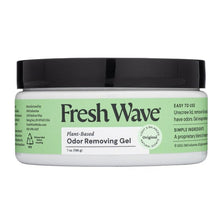 Plant-based odor removing gel jar front label with black lid