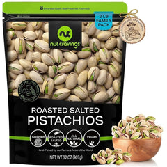 Nut Cravings Freshly Roasted & Salted California Pistachios (32oz - 2 lbs) Packed Fresh in Resealable Bag