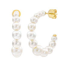 Graduated freshwater pearl hoop earrings, 14kt yellow gold with pearl cluster links