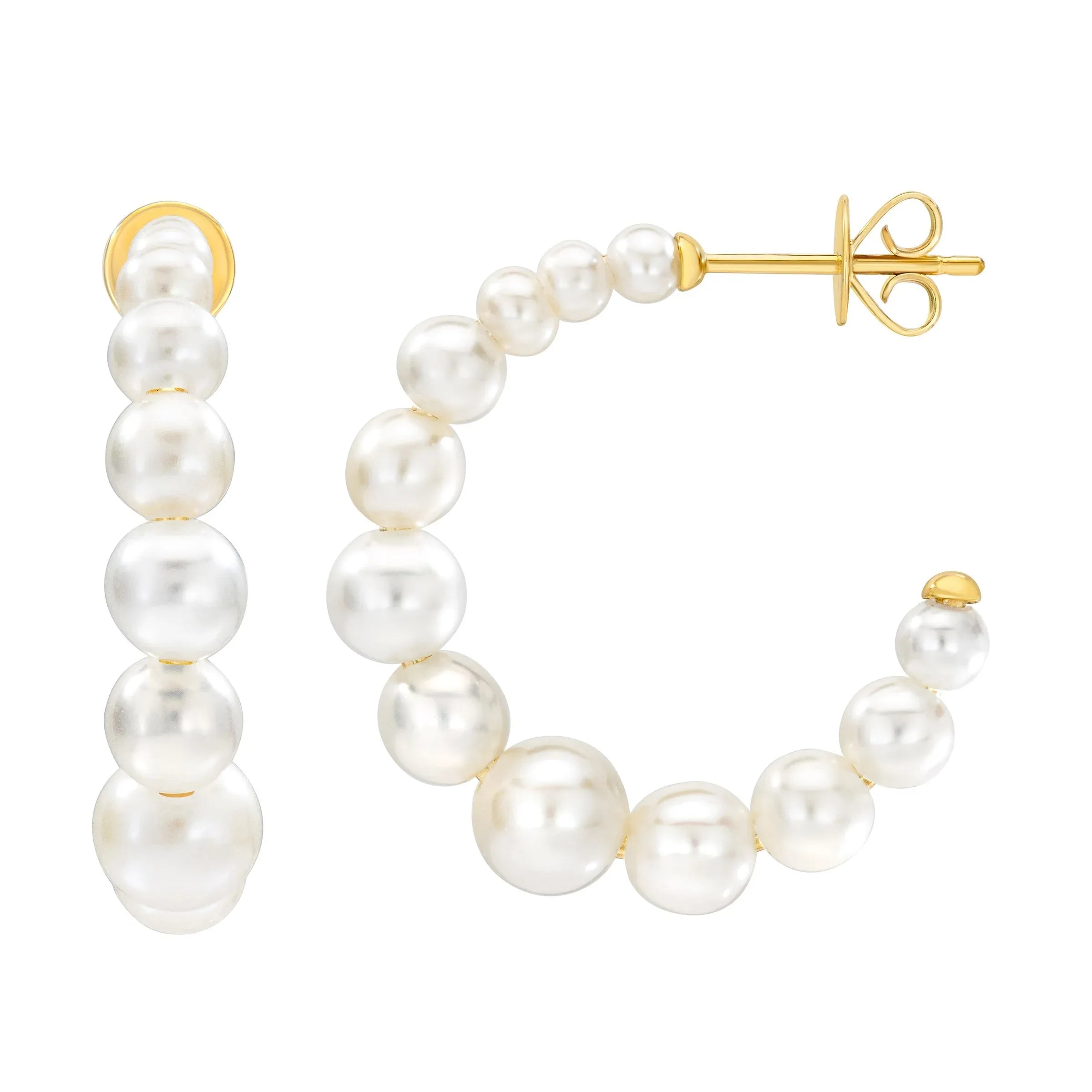 Freshwater Cultured 2.5-6mm Graduated Pearl 14kt Yellow Gold Hoop Earrings - USA MEGA SHOP
