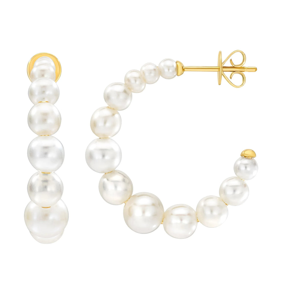 Freshwater Cultured 2.5-6mm Graduated Pearl 14kt Yellow Gold Hoop Earrings - USA MEGA SHOP