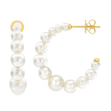 Graduated freshwater pearl hoop earrings with 14kt yellow gold hinged clasp
