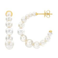 Freshwater Cultured 2.5-6mm Graduated Pearl 14kt Yellow Gold Hoop Earrings