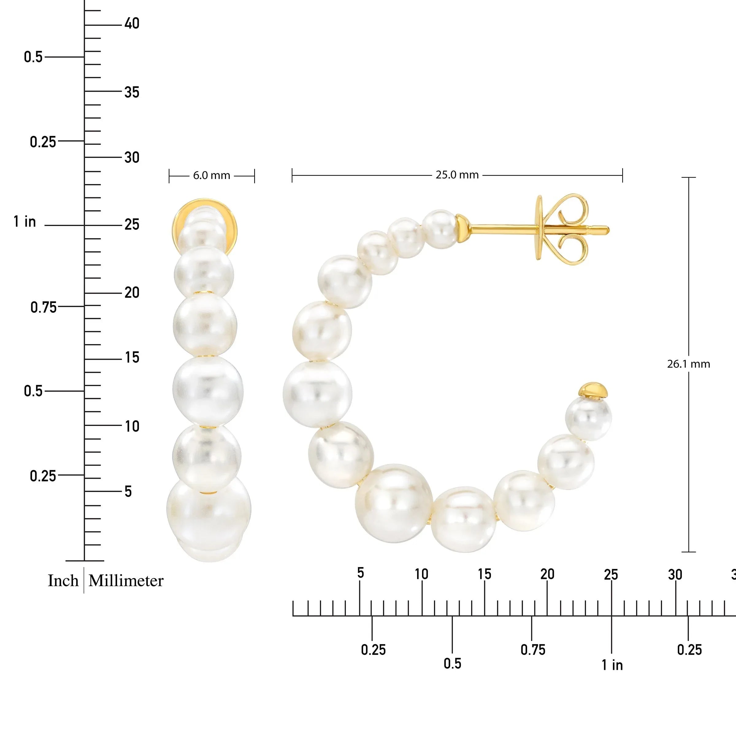Freshwater Cultured 2.5-6mm Graduated Pearl 14kt Yellow Gold Hoop Earrings - USA MEGA SHOP