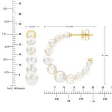 Freshwater pearl hoop earrings, graduated spheres on 14kt yellow gold posts