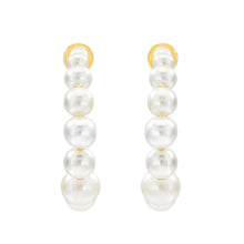 Freshwater pearl hoop earrings, graduated pearl drops on 14kt yellow gold settings