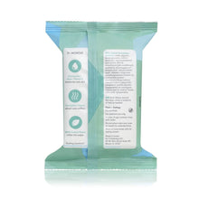 Back panel of teal and blue vapor wipes pouch with product details and icons