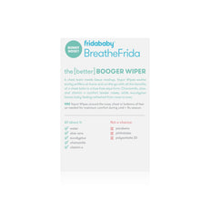 BoogerWiper wipe information sheet, text layout on white panel