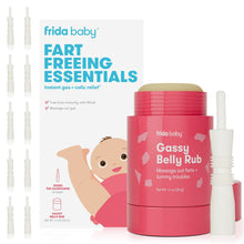 Baby gas relief essentials set: red belly rub tub and white Windi gas passer tips