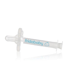 Baby medicine dispenser syringe with pacifier tip, clear design with fridababy mark
