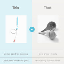 NoseFrida nasal aspirator parts separated for easy cleaning