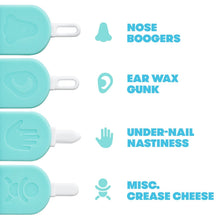 Assorted teal grooming tip heads with white handles for newborn care