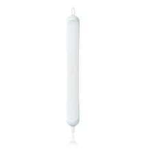 White baby grooming picker with teal-tipped end, shown by itself