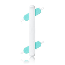 Baby nose, nail, and ear picker tool with teal tips on a white handle