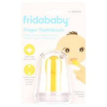 Yellow finger toothbrush for baby with blister package and clear storage stand
