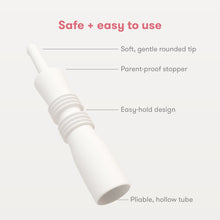 White windi tube details: rounded tip, parent-proof stopper, hollow tube