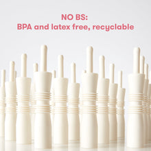 Multiple white windi tubes with rounded tips lined up in a row
