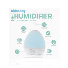 Humidifier product box showing a blue device illustration and feature icons