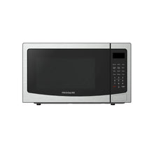 Frigidaire stainless steel countertop microwave oven with black door, control panel, and handle