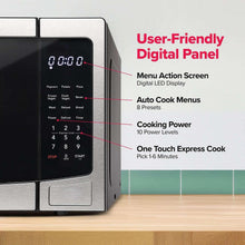 Microwave with digital touch control panel and number keypad on black glass front