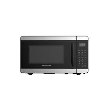 Frigidaire countertop microwave oven, black front view with LED display and control panel