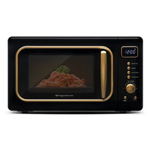 Frigidaire retro countertop microwave oven, black with gold trim and door handle