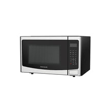 Countertop microwave oven angled view with black door window and right-side keypad