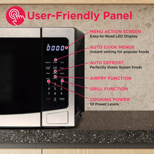 Frigidaire countertop microwave oven control panel, stainless and black, digital display