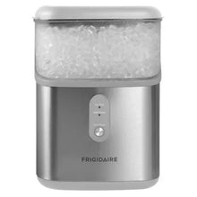 Stainless ice maker with ice-filled clear bin and control knob
