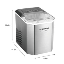 Stainless steel ice maker in compact rectangular body with black top lid