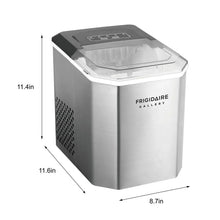 Stainless steel countertop ice maker with open bin and dark top control panel