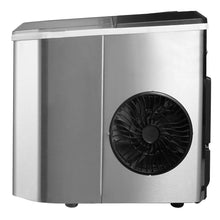 Stainless steel ice maker side with circular fan vent
