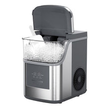 Frigidaire nugget ice maker with clear ice bin, stainless body and front fan vent