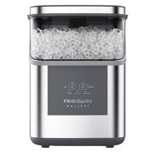 Frigidaire countertop nugget ice maker front view with ice-filled bin and touch panel