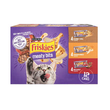Friskies Meaty Bits wet cat food variety pack box, 12 gravy cans