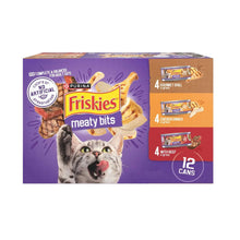 Cat wet food variety pack with meaty bits cans on retail box