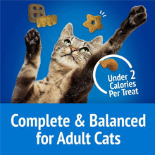 Cat treat package promoting complete & balanced nutrition for adult cats, with under-2-years claim