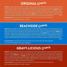 Original Crunch nutrition facts panel for cat treats with ingredients and guaranteed analysis