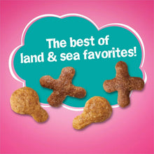Cat food badge: best of land & sea favorites with kibble shapes