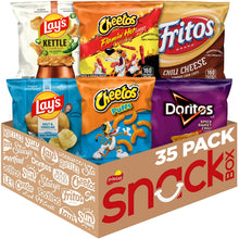 Snack variety pack box with Lay's, Cheetos, Fritos, and Doritos chip bags