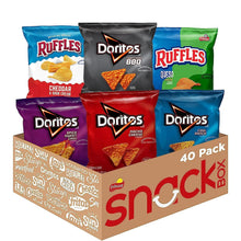 Snack variety pack with Ruffles and Doritos chip bags, assorted flavors
