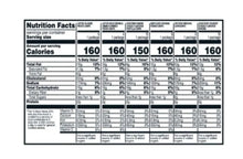 Nutrition Facts panel on snack chip variety pack, with calories and ingredients table.
