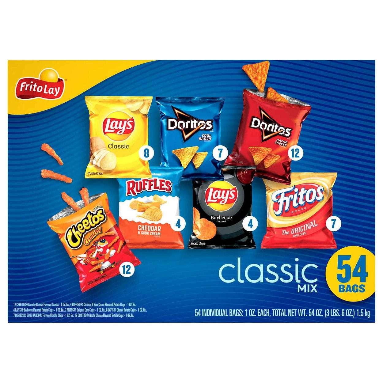 Frito Lay Classic Mix, 1 oz, Variety Pack, 54-count - USA MEGA SHOP