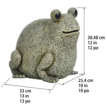 Frog garden statue size chart: 30.48 cm tall, 33 cm long, 25.4 cm wide