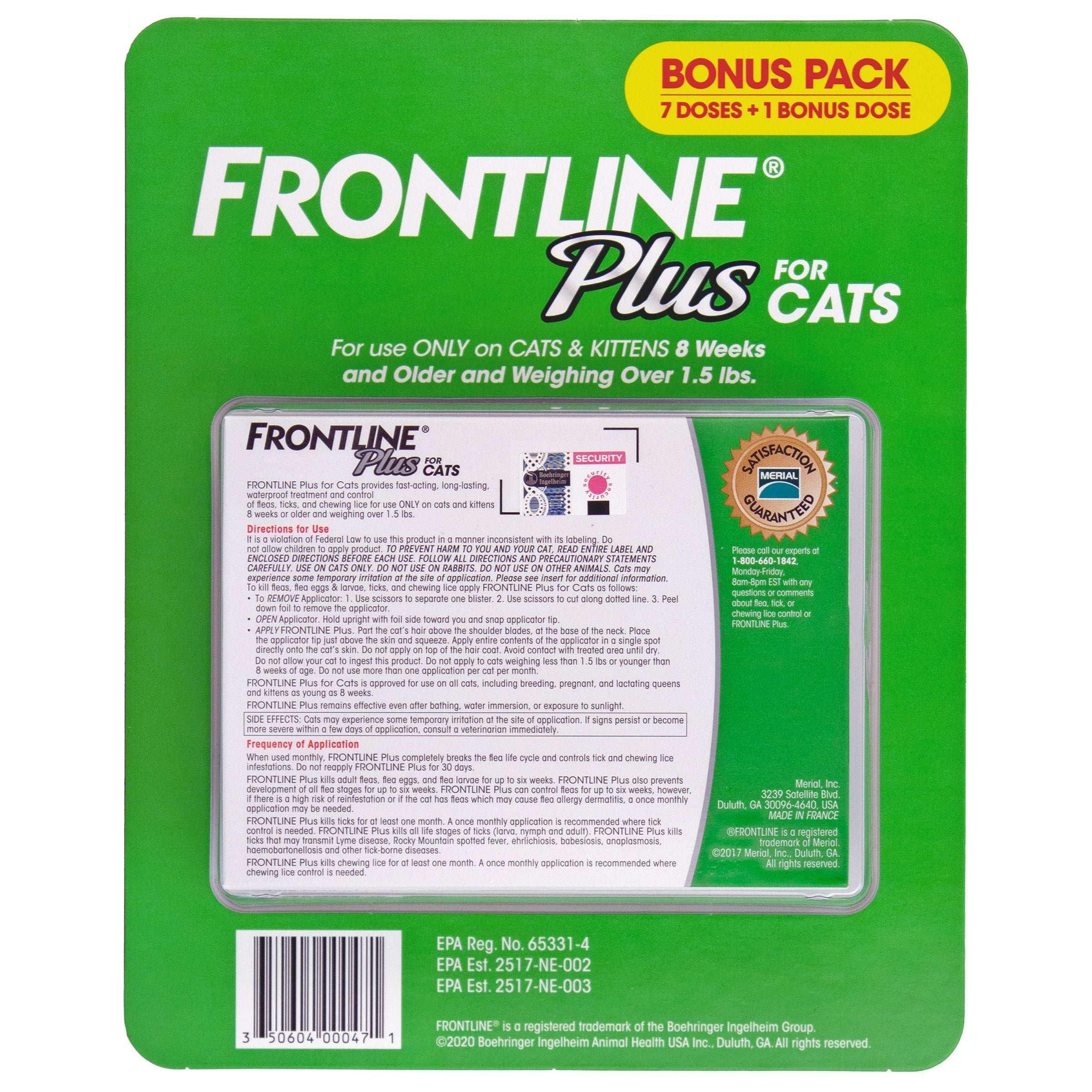 Frontline Plus Flea and Tick Cat Treatment, 7+1 Doses - USA MEGA SHOP